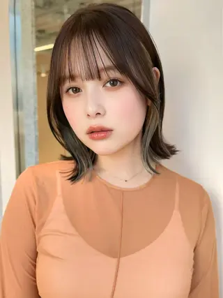 ミディアム 縮毛矯正/小顔前髪 ボブ 秋本凌汰のヘアスタイル