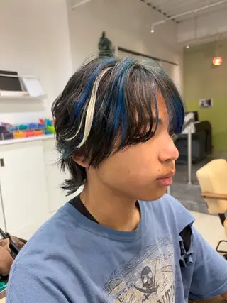 カラー パーマ メンズ ニュアンスパーマ/ フェザー/マッシュのヘアスタイル