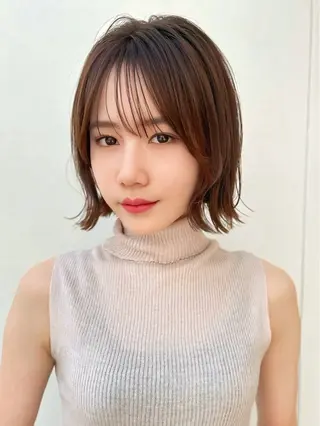 ショート 縮毛矯正/小顔前髪 ボブ 秋本凌汰のヘアスタイル