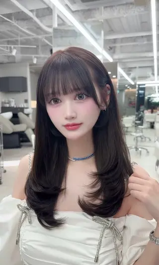 ロング のり🐼顔まわり/ 韓国/レイヤーカットのヘアスタイル