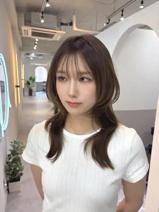 ミディアム カラー 韓国レイヤー透明感 カラーヨウスケのヘアスタイル