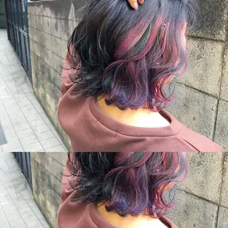 ミディアム カラー 髪質改善、エクステ 山口卓哉のヘアスタイル