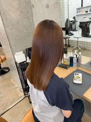 ミディアム 縮毛矯正×髪質改善× 艶髪カラー 吉原和磨のヘアスタイル
