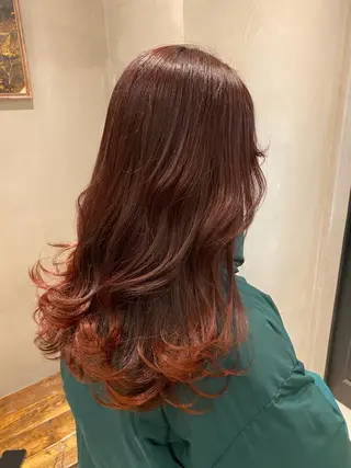 ミディアム カラー パーマ 新宿/顔周りカット +レイヤー＝しずく♩のヘアスタイル
