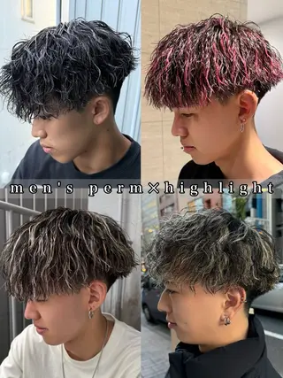 カラー パーマ メンズ メンズパーマ特化/ シャドウ/波巻/陸翔のヘアスタイル
