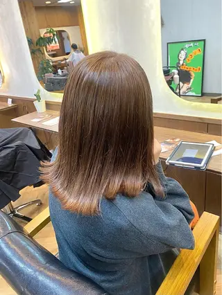 ミディアム カラー パーマ ヘアアレンジ ハル🌸柔色/ ブリーチなし/艶髪のヘアスタイル