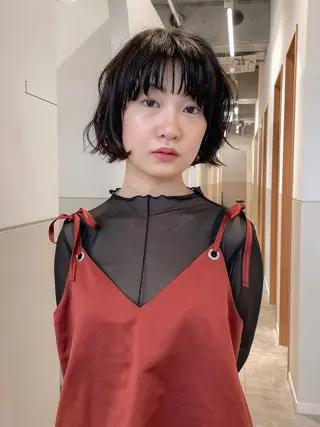 ミディアム パーマ 抜け感ボブ×パーマ ｜kazaneのヘアスタイル