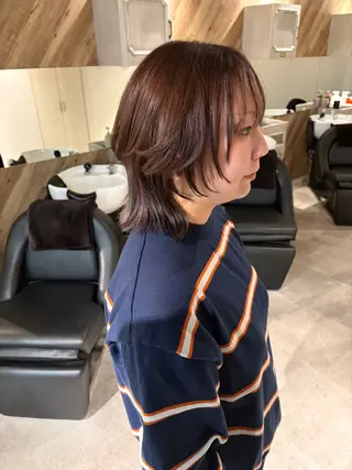 ミディアム カラー ウルフカット レイヤーカット上柿のヘアスタイル
