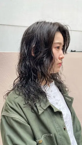 ミディアム カラー パーマ ヘアアレンジ レイヤーカット パーマ/髪質改善のヘアスタイル