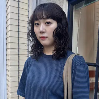 ミディアム パーマ しずく/Lilu/ 博多美容室のヘアスタイル