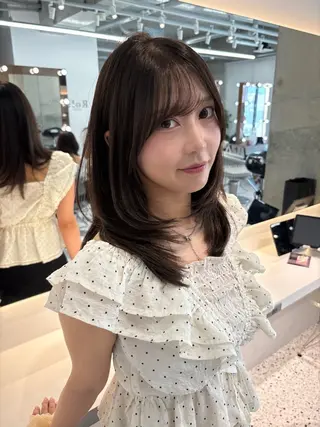 セミロング カラー yui🎀ブリーチな しダブルカラー／博多のヘアスタイル