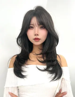 ロング カラー 盛れる顔周り✨韓国式 レイヤーkanatoのヘアスタイル