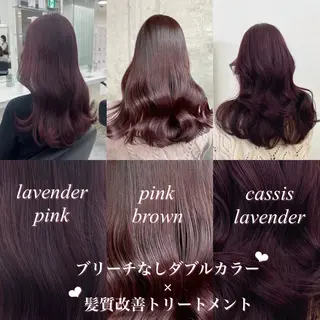 ロング カラー 縮毛ブリーチ／黒染め 複雑履歴／ホワイトのヘアスタイル