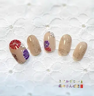 ネイル ショートネイル 森のさんぽ道のネイルデザイン