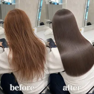 ロング カラー ブリーチ縮毛矯正🤍 韓国レイヤー🫧飛我のヘアスタイル