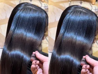 セミロング ブリーチなしダブル カラー縮毛矯正　下野のヘアスタイル