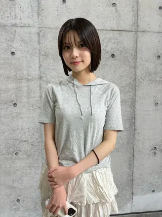 ミディアム カラー 縮毛矯正ボブ&顔まわ レイヤー♡TOMOEのヘアスタイル