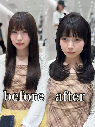 セミロング カラー 銀座/レイヤー 顔周りカット溝手優太のヘアスタイル