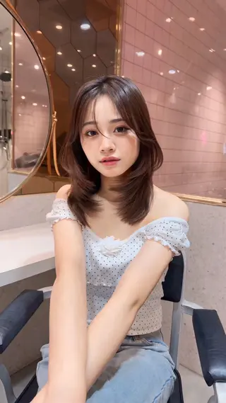 ミディアム カラー ヘアアレンジ 純欲韓国ワンホン🤍 𝑌𝑢𝑖🤍のヘアスタイル