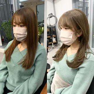 ミディアム カラー パーマ ヘアアレンジ メンズ キッズ ネイル マツエク・マツパ アイブロウ 似合せレイヤー/ 柔らか透明感カラーのヘアスタイル