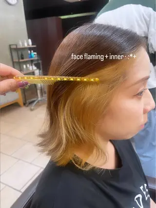 ミディアム カラー 顔周りレイヤー☆ スパ☆石上遥楓のヘアスタイル