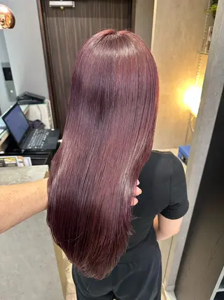 セミロング カラー 天神暖色カラー レイヤー・髪質改善のヘアスタイル