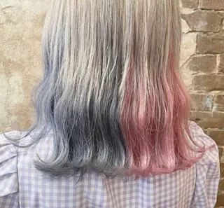 セミロング カラー ブリーチ、パーマ 西部笑のヘアスタイル