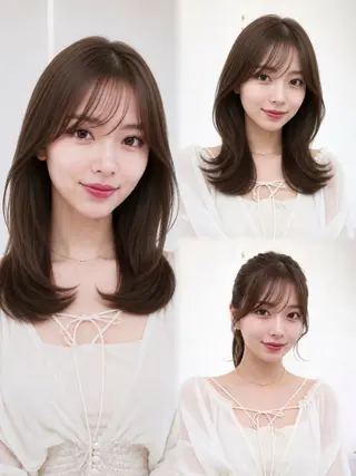 セミロング 顔周り/くびれヘア 韓国ヘア💕風間るなのヘアスタイル