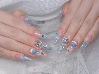 ロング カラー 波 なみのネイルデザイン