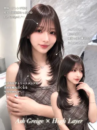 セミロング カラー ヘアアレンジ 🖤kana韓国ヘア 艶髪カラー特化🖤のヘアスタイル