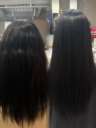 ロング カラー パーマ 縮毛矯正/暖色カラー ピンクベージュのヘアスタイル