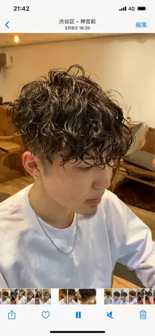 ミディアム パーマ メンズ 三矢 ちなつのヘアスタイル