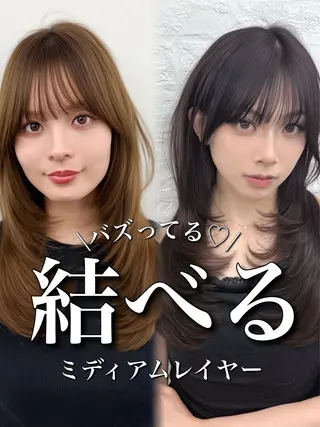 セミロング 透明感カラー🩶 ×小顔カット難波のヘアスタイル