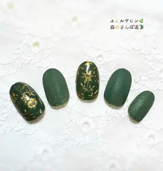 ネイル ショートネイル 森のさんぽ道のネイルデザイン