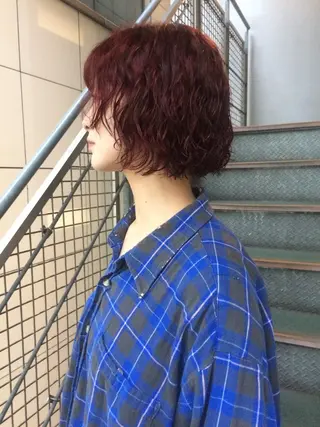 ミディアム カラー パーマ 杏華レイヤー/ パーマ/ハイトーンのヘアスタイル