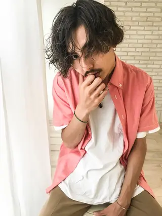 ミディアム カラー パーマ メンズ Beach 代表 KENTAのヘアスタイル