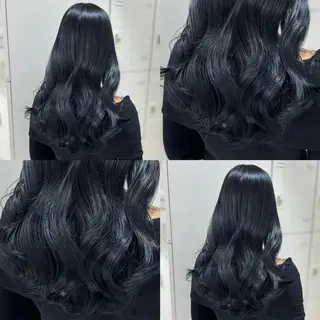 ロング 縮毛矯正× ブルーブラック/池袋のヘアスタイル