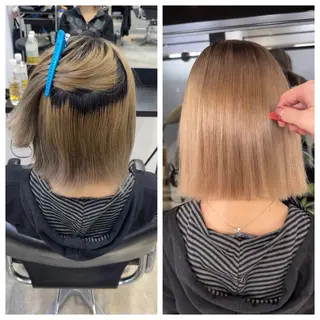 ショート け んブリーチ縮毛矯正のヘアスタイル