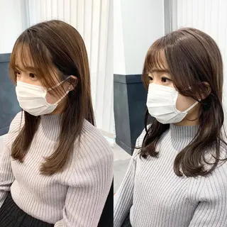 セミロング カラー パーマ ヘアアレンジ メンズ キッズ ネイル マツエク・マツパ アイブロウ 似合せレイヤー／ 柔らか透明感カラーのヘアスタイル
