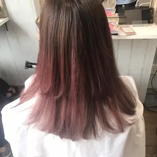 ロング カラー パーマ ヘアアレンジ チビ編み込みエクステ シールEXどぅ〜すのヘアスタイル