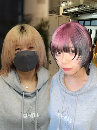 カラー ウルフ/レイヤー/ ブリーチカラーのヘアスタイル