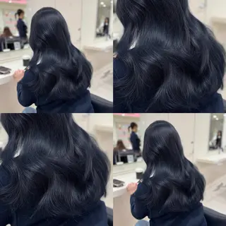 ロング 縮毛矯正× ブルーブラック/池袋のヘアスタイル