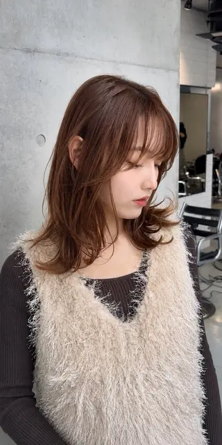ミディアム カラー パーマ 透明感カラー レイヤー/コウスケのヘアスタイル