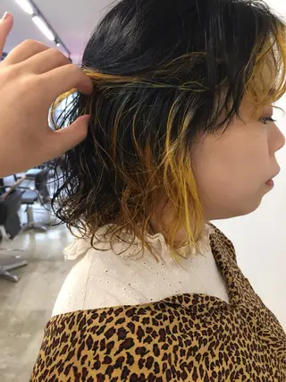 ミディアム パーマ デザイン特化ブリーチ 堀江美容室/ぱぴのヘアスタイル