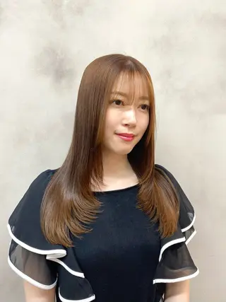 セミロング レイヤー/顔まわり/ 艶カラー/長野/あやのヘアスタイル