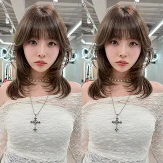 ミディアム カラー ヘアアレンジ 巻ける縮毛矯正/ 透明感/吉田光佑のヘアスタイル