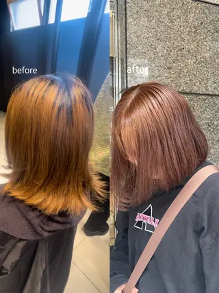 ミディアム カラー yuzuna ハイトーン 天神のヘアスタイル