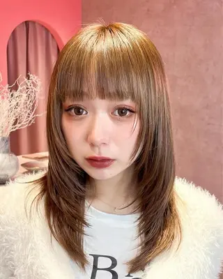 ミディアム カラー 山崎/ボブ縮毛矯正 レイヤー髪質改善のヘアスタイル