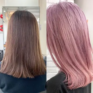 セミロング カラー ヘアアレンジ ブリーチダブルカラー 元町三宮/三ノ宮のヘアスタイル