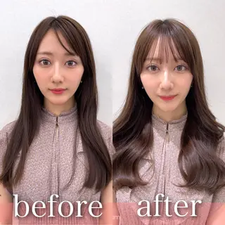 ロング カラー 小顔カット前髪 顔周りカット林亮佑のヘアスタイル